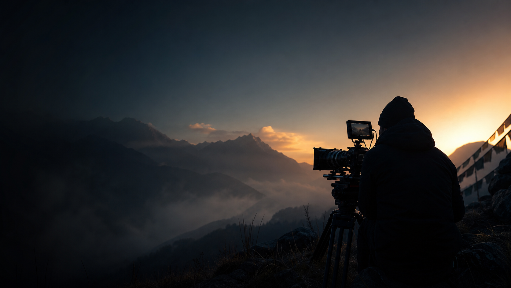 A production crew filming in Nepal